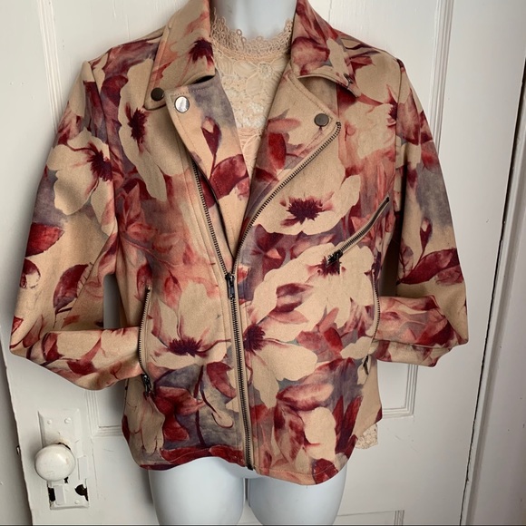Solitaire Jackets & Coats Solitaire Nwt Floral Faux Suede Moto Jacket